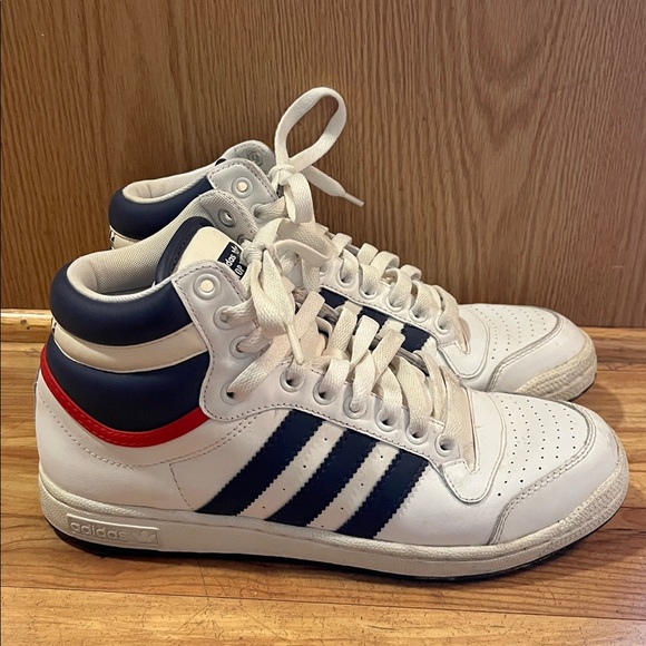 Adidas Top Ten Shoes Men Size 8 Red White Navy High Top Basketball Sneakers VGUC